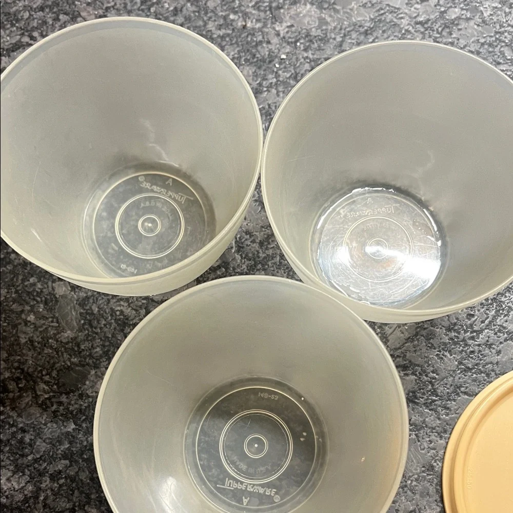 Tupperware set of 3 semi sheer  and Yellow Storage Set
